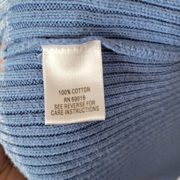 Studio Works Cable Knit Sweater Mock Turtleneck XL Blue Stripes long sleeves EUC - Picture 8 of 9